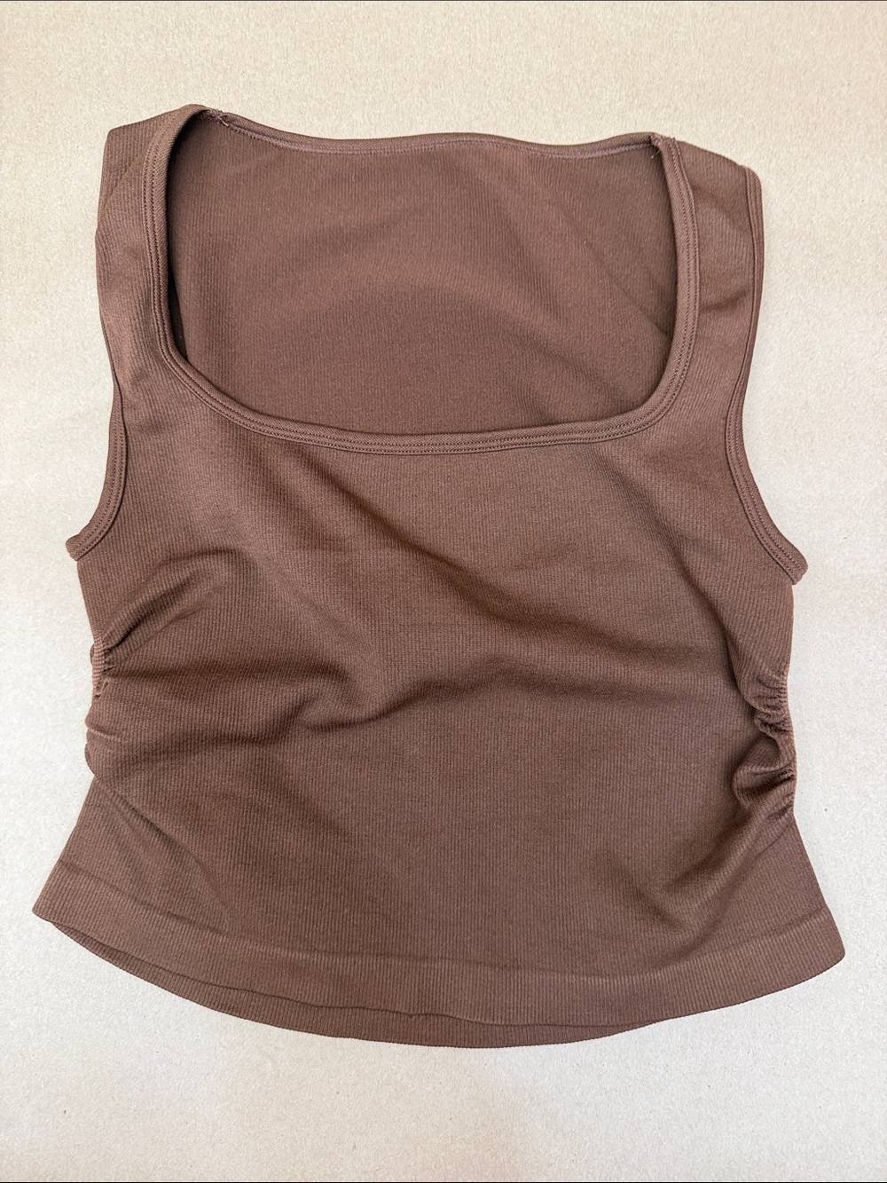 Square-Neck Brown Ribbed Tank Top - Women